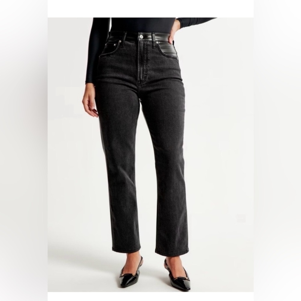 Abercrombie & Fitch Women's High Rise Denim/Faux Leather Ankle Jeans